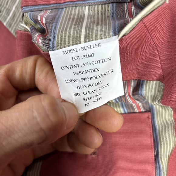 Flynt Mens Blazer Jacket Sz 42R Sport‎ Coat Bueller Salmon Stretch Cotton Preppy - Picture 5 of 8